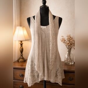 Pretty Angel Sleeveless Lace  Dress W/ Slip Dress Underneath Lace Scarf/Belt Med